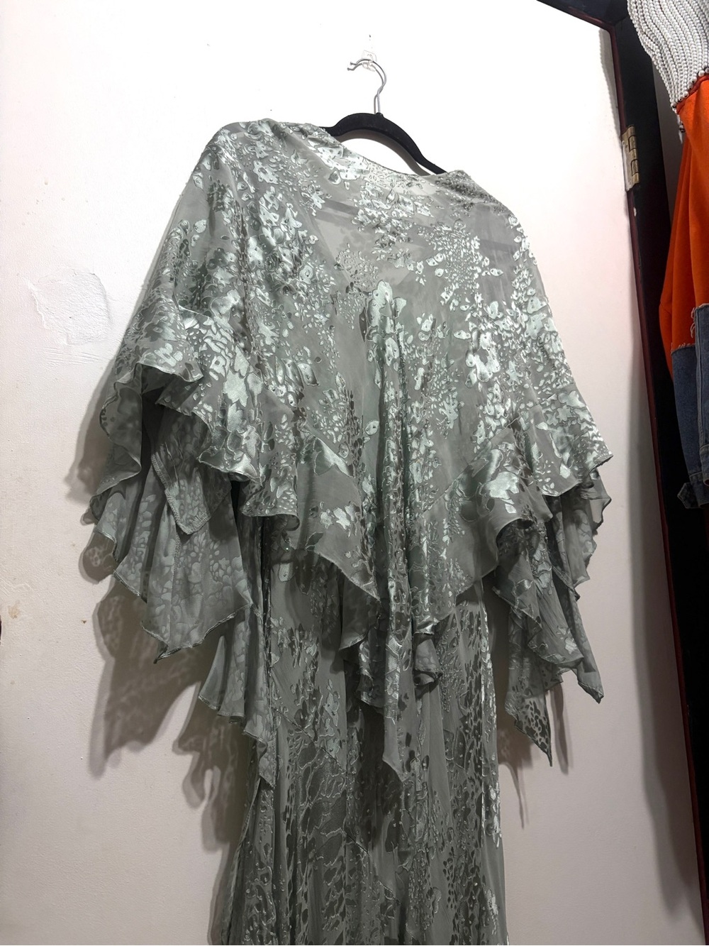 Sage Green Silk Alex evenings Ruffled Maxi Dress - Picture 10 of 10